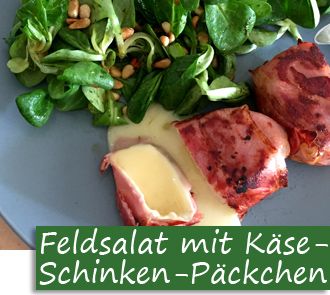 Rezeptbutton Feldsalat mit Käse-Schinken-Päckchen