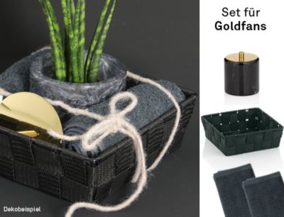 Badezimmer Set für Goldfans – Wattedose, Korb und Gästehandtuch