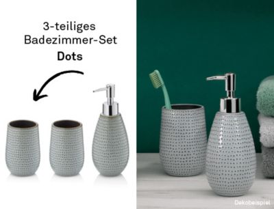 3-teiliges Badezimmer Set – Zahnputzbecher und Seifenspender Dots