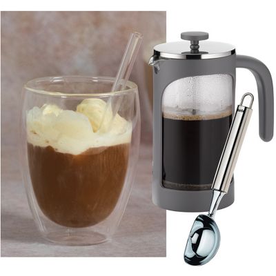 Stimmungsbild Eiskaffee mit Abbildungen von Kaffeebereiter Verona und Eisportionierer Rondo von kela