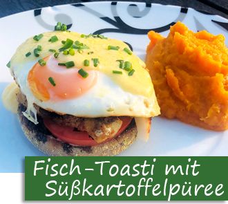 Rezeptbutton Fisch-Toasti mit Süßkartoffelpüree