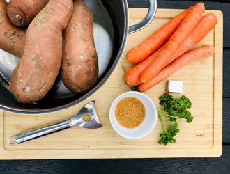Zutaten für Fisch-Toasti und Süßkartoffelpüree