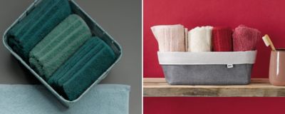 Leonora guest towels in the colours red and green
