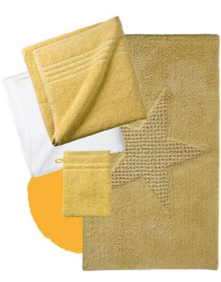 Gelbe Badematte Lindano & passende Badaccesoires