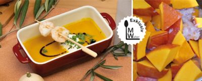 Kürbiscremesuppe mit Scampispieß Header