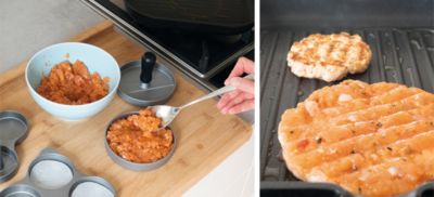 Zubereitung der Lachs-Patties für Burger