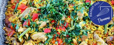 Paella mit Hühnchen und Meeresfrüchten – Rezept