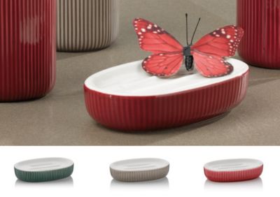 Ava soap dish in alpine green, stone grey and raspberry red