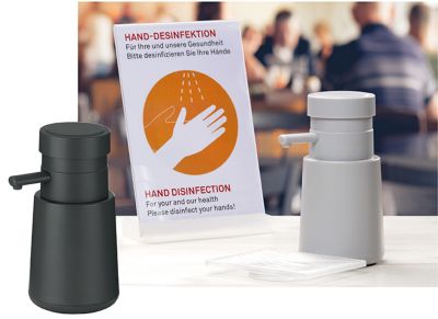 Produktabbildung Seifenspender für Desinfektionsmittel Aurie mit Pumprüssel von kela