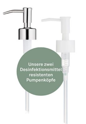 Ersatzpumpenköpfe für Seifenspender. Tino und Tini von kela für Desinfektionsmittel