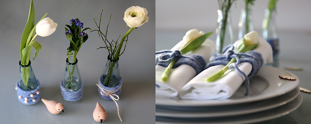 Tischdeko und Serviettenring Tulpen blau