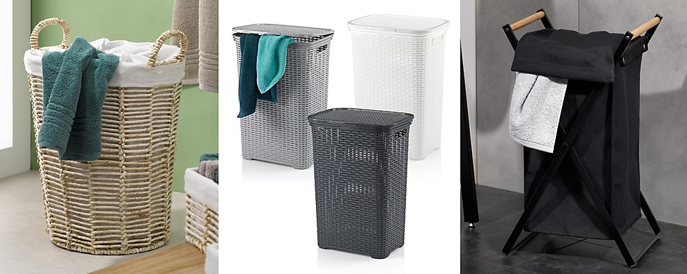 Wäschebox in verschiedenen Materialien – Kunststoff, Textil, Metall