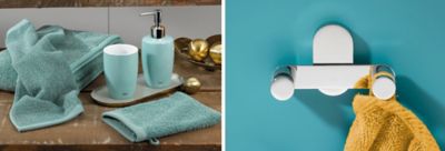 Gant de toilette dans un univers de couleurs, support pour gant de toilette