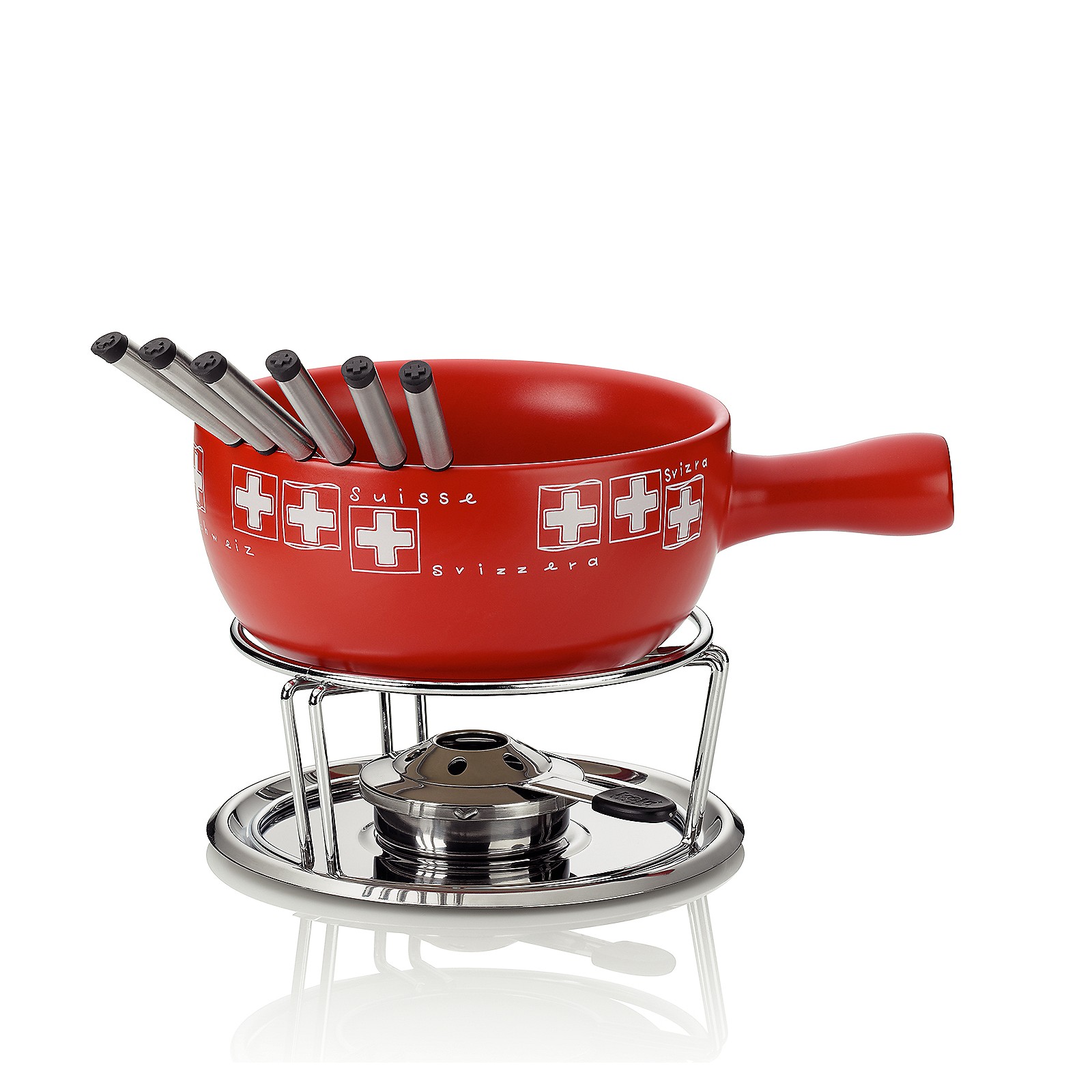 Kela 61303 Käsefondue-Set BERN 10tlg Keramik rot Käse Fondue Pfanne Rechaud