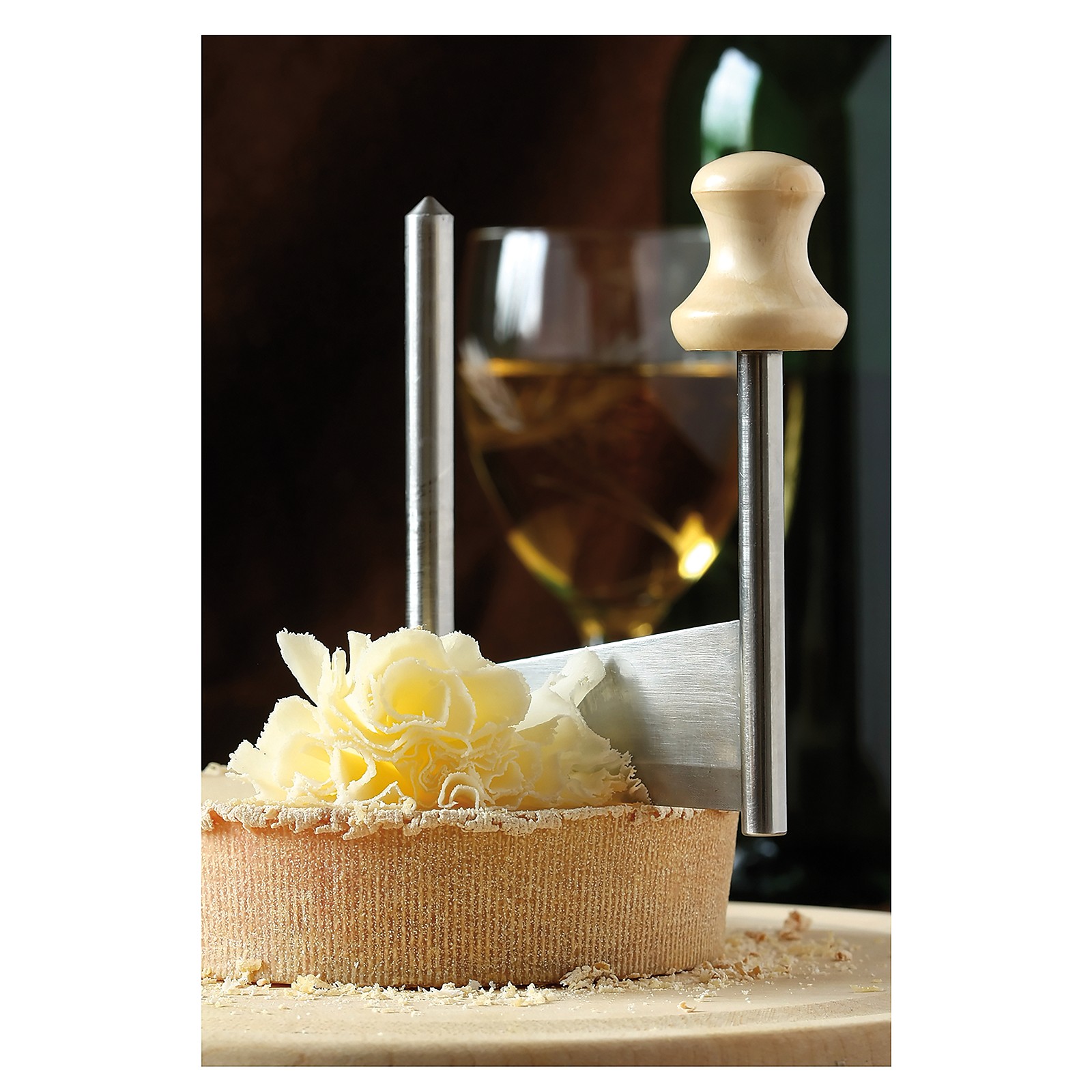 Kela 77085 Käsehobel LUXUS Buchenplatte Schaber Edelstahl Tête de Moine