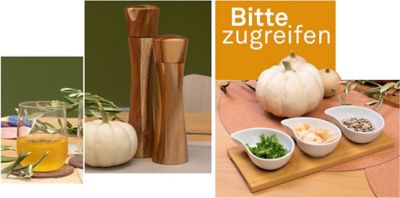 Stimmungsbilder von schön gedecktem Tisch mit kela-Produkten: Wasserglas-Set Fontana, Salz- und Pfeffermühlen Kaja, Schalen-Set Philipa